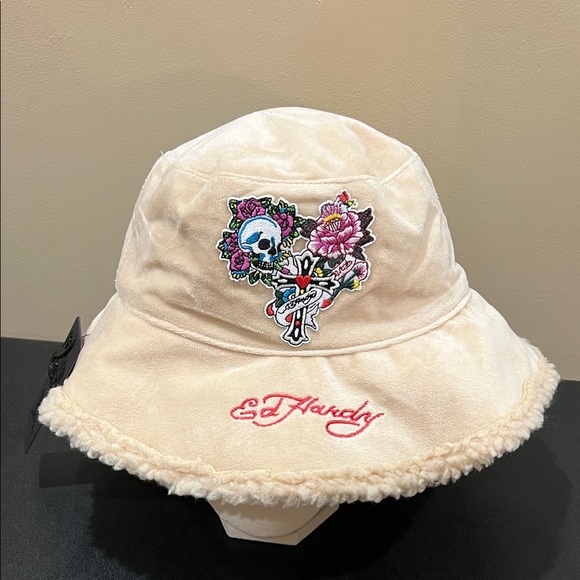 Ed Hardy Accessories - Ed Hardy | Cream Faux Fur Bucket Hat